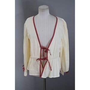 Spartina 449 Joni Top Blouse Large Cream Tie Front Peplum Blouse Shirt